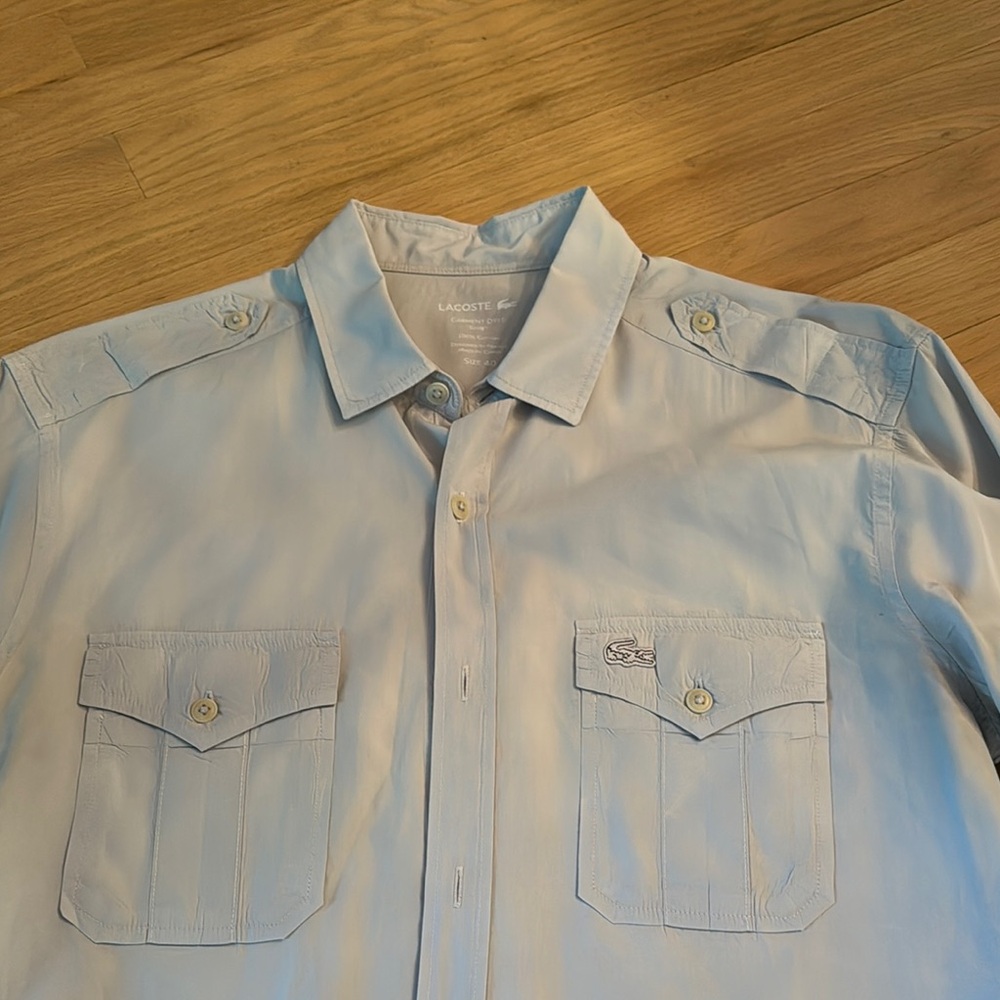 Men's Lacoste Light Blue/Grey Garment Dyed Shirt - Picture 3 of 3